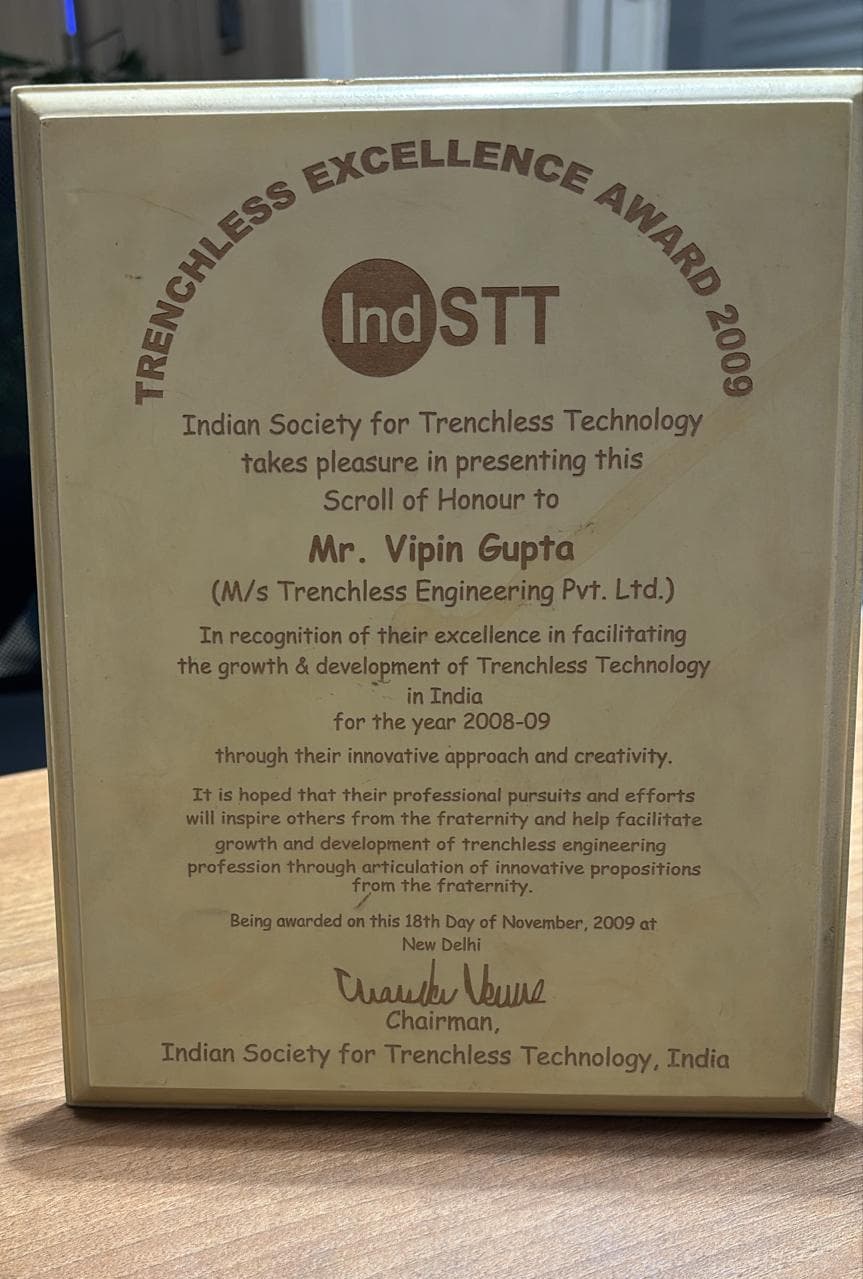 Trenchless Excellence Award — Scroll of Honour — Indian Society for Trenchless Technology