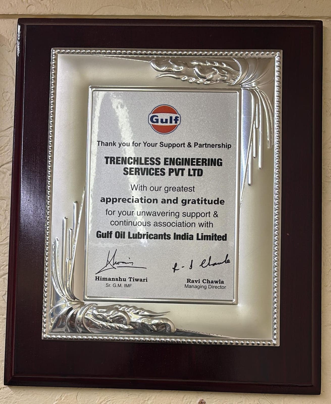 Support & Partnership Appreciation — Gulf Oil Lubricants India Limited